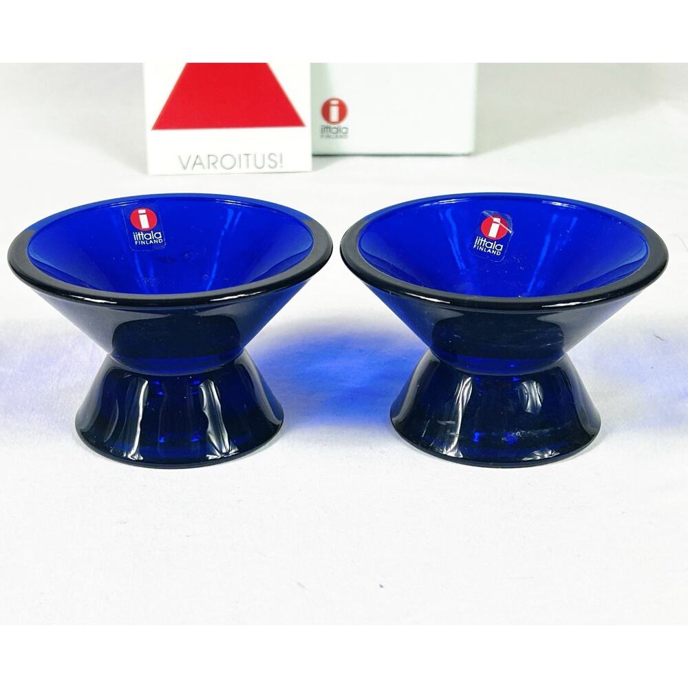 Pair of iittala Kartio Cobalt Blue Candle Holders Finland in Original Box - Picture 2 of 8